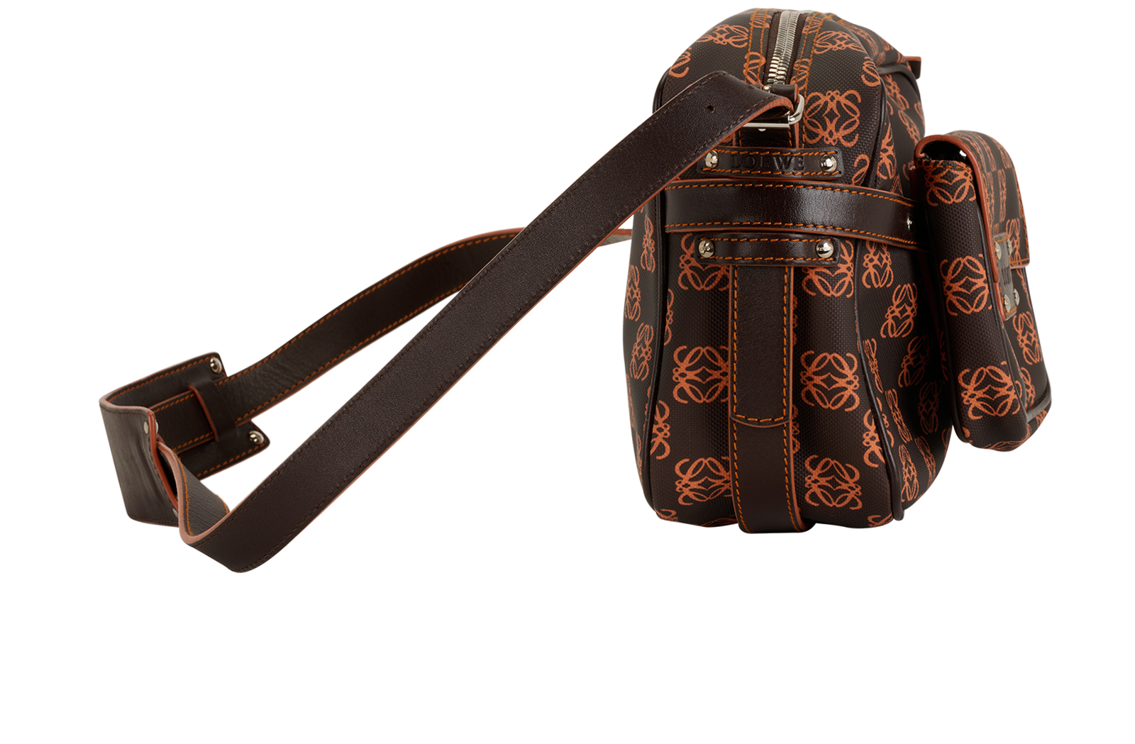 Anagram Shoulder Bag, &pound;250, Handbags, Brown/Orange, Canvas, Side view